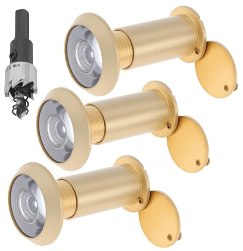 HOJLKLD Door Viewer Peephole, Solid Brass Peephole with 5/8 (16 mm) Drill Bit for 1-3/8 to 2-1/4 Doors, 200 Degree Wide Viewing Angle Peep Holes for Front Door with Privacy Cover (Gold)
