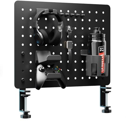 HUMANEX Pegboard Combination Kit, 42x32cm Gaming Desk Pegboard with Headset Cup Holder, Pins, Hooks, Portrait & Landscape Compatible Peg Board for Office & Home Desktop Organizer