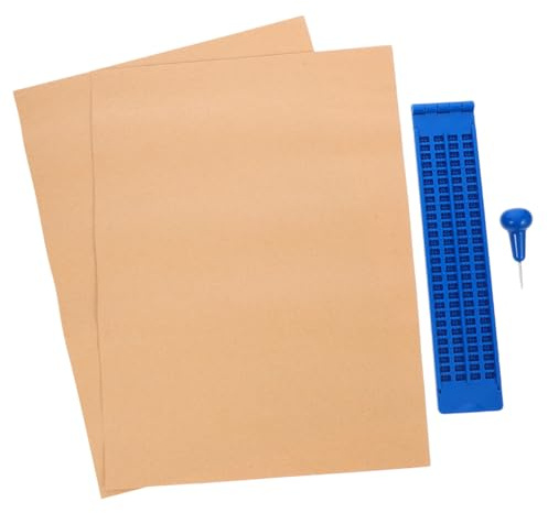Tavoletta Braille in Plastica Blu con 27 Righe e 30 | Set da 3 Fogli Riutilizzabili, e Robusta, con Penna per Scrittura, per Persone Cieche