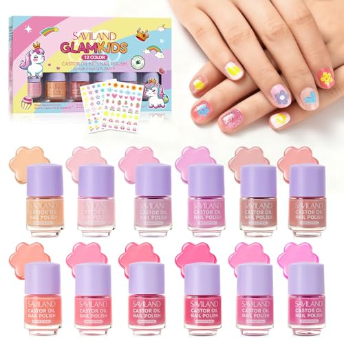 SAVILAND Glamkids Kindernagellack Set: Pflanzenbasierter Giftfreier Nagellack für Kinder in 12 Farben Abziehbarer Nagellack für Kleinkinder für Kleine als Geschenk der Nägel ab 5 Jahren