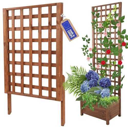 MODO24 Rankgitter Holz Rankhilfe Pflanzengitter 94x60 cm, Braun | FSC-Zertifizierte Blumenkästen & Pflanzkübel mit Rankhilfe, Dekorativer Pflanzkasten & Rankgitter Garten, Terrasse & Balkon