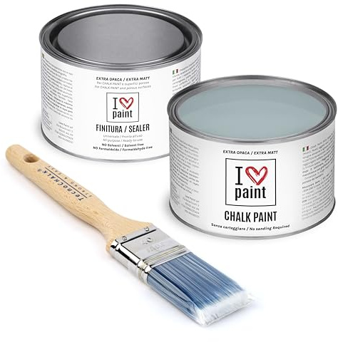 I Love Chalk Paint – Kit Completo Vernice, Finitura e Pennello - Pittura Senza Carteggiare – Colore Carta da Zucchero (375ml Chalk Paint + 375ml Finitura + Pennello 40mm)