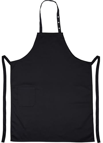 PERSOGO Schürze schwarz, Latzschürze, verstellbare Kochschürze mit Taschen, Grillschürze für Männer und Frauen, extra lange Bänder und Nackenband verstellbar durch Druckknöpfe