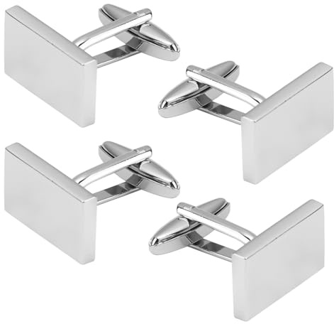 4 Pcs Silver Cufflinks Rectangle for Men Sleeve Buttons Classic Rectangle Stainless Steel Cuff Links Gift for Groom Father Husband Wedding Plectrum Business Graduation Valentine's Day Christmas