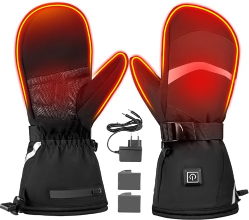 Moteoza Elektrisch Beheizbare Handschuhe mit 3000mAh Akku, Touchscreen Fingerspitzen Beheizte Handschuhe für Damen Herren, 3 Wärmestufe, Wasserdicht, C