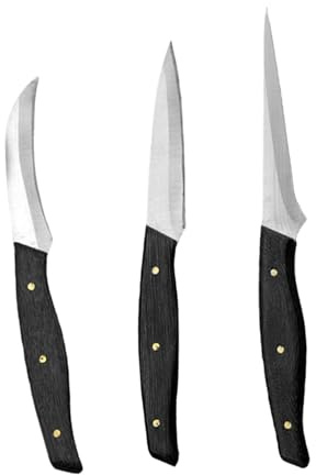 Lurrose Set Coltelli per Intaglio Frutta in Acciaio Inox, Utensili da Cucina per Intaglio Professionale, Kit 3 Pezzi Manico in Legno, Adatto per Frutta e Verdura, Pratico per Uso