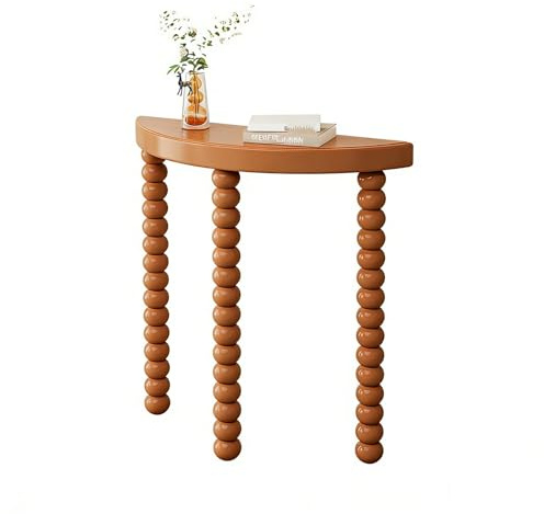 Labasuan Mesa Consola de Media Luna, Moderna Mesa de Entrada de 3 Patas, 3 Estilos, Mesa de sofá Estrecha de Madera Maciza de Pino con Almohadillas(Walnut,B)