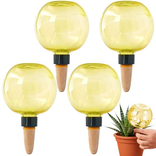4 Bola de riego,500 ml,Bolas de riego automáticas para Planta,Amarillo | infiltración gradual,cebollas transparentes,bolas de agua para plantas,riego de habitaciones,balcón y plantas de jardín