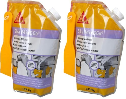 SIKA - Mortier multi-usages prêt à mélanger - Sika Mix & Go Gris - Réparation seuil, épaufrure, linteau et rebouchage fissures - Intérieur et extérieur - 1,25kg (Lot de 2)