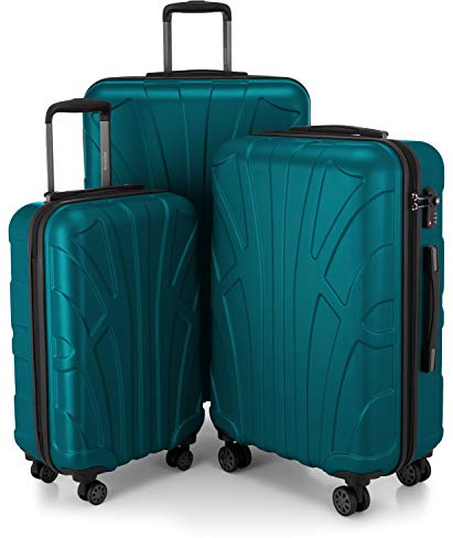 SUITLINE - 3er Kofferset, TSA, Trolley-Set, Rollkoffer, Reisekoffer, (S, M & L), Türkis