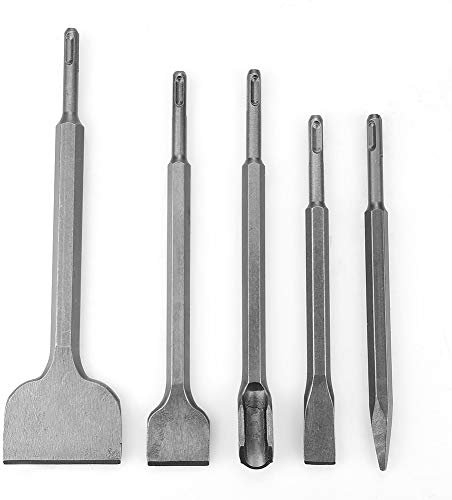 Ensemble de Burin, 5Pcs Mèche SDS Plus Ciseaux à Embout avec Burin Plat et Burin Pointu pour Marteau Rotatif Électrique