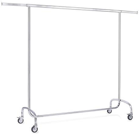 Kleiderständer rollbar B143-205 x T55 x H155 cm, Textilständer breitenverstellbar über Auszugsarme | Kleiderständer zur Warenpräsentation | Garderobenständer, Requisitenständer Chrom, 80mm Gummirollen