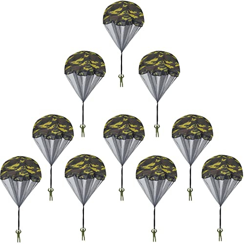 Catcan 10 Pcs Parachute Toy, Camo Parachute Men Tangle Free Throwing Hand Throw Outdoor Flying Paratrooper Toy No Battery nor Assembly Required (10, Dark Green)
