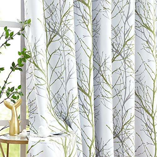 Fmfunctex Sage Green Blackout Curtains for Bedroom 72 Drop Tree Branch Eyelet Curtains for Living Room Thermal Insulated Window Curtain Drapes for Dining Room 2 Panels