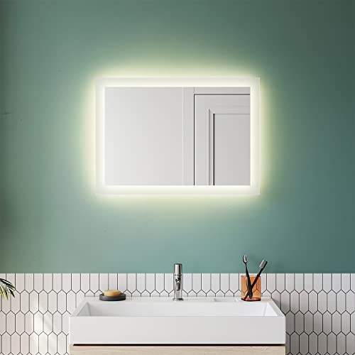 SUNXURY Badspiegel mit Beleuchtung 50 x 70cm LED Badspiegel warmweiß Spiegel mit Beleuchtung WandSchalter Lichtspiegel Badezimmerspiegel 4000K IP44 Energiesparend