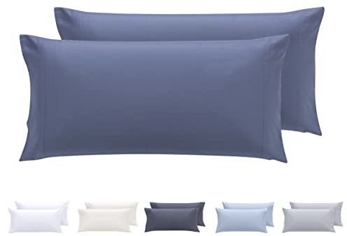Todocama – Juego de 2 Fundas de Almohada, Microfibra Extra Suave, hipoalergénicas. Juego de 2-75x40 cm Azul grisáceo