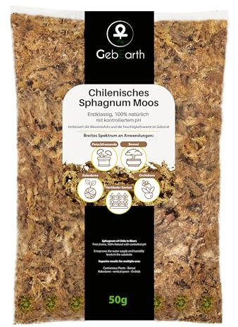 GebEarth® - Sphagnum Moos | Substrat für Orchideen, Bonsai und fleischfressende Pflanzen | Ideal für Kokedama, Vertikale Gärten und Stecklinge 【50g】