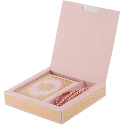 Prien Muslimischer Geschenke für Eid, Vergoldete Geschenkbox, Versilbert Koran Geschenk für die Ramadan, Islam Islamische Prayer Geschenke Frauen, Gebetskette, Muslim Gebets Mawlid (Rosa)