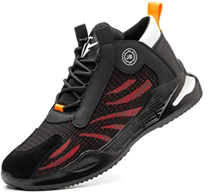 IYVW Safety 780 Herren Damen Sicherheitsschuhe Leichte Atmungsaktive Arbeitsschuhe mit Stahlkappe Schwarz Rot 36 EU