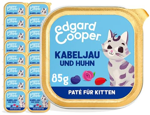 Edgard Cooper Kitten Nassfutter Kabeljau und Huhn 85g x 16 Katzenfutter nass ohne Zucker und Getreidefrei für sterilisierte und aktive Katzen natürlichen Zutaten
