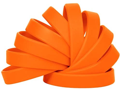 LVNRIDS 100 Stück Silikonarmband für Kinder Orange, 18 cm Silikon Armbänder Elastische Gummiarmbänder für Jungen Mädchen Schule Aktivität Party Geschenke | 17,8 cm langes Sport-Armband aus Silikon, elastisches Armband für Veranstaltungen, Schule, Lehrer, Party, Geschäft