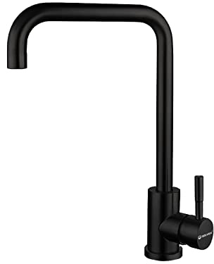SOLVEX Single Handle Kitchen Taps Kitchen Sink Mixer Tap with Swivel Spout, Stainless Steel Faucet Brushed Nickel, with Supply Hose, Black, SP-10021-N