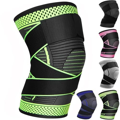 Ruilala Genouillère Sport pour Hommes Femmes 1 pièce Réglable Compression Genouillère pour Déchirure du Ménisque, Arthrite, Arthrose, Courir, Basketball (Vert, XL)