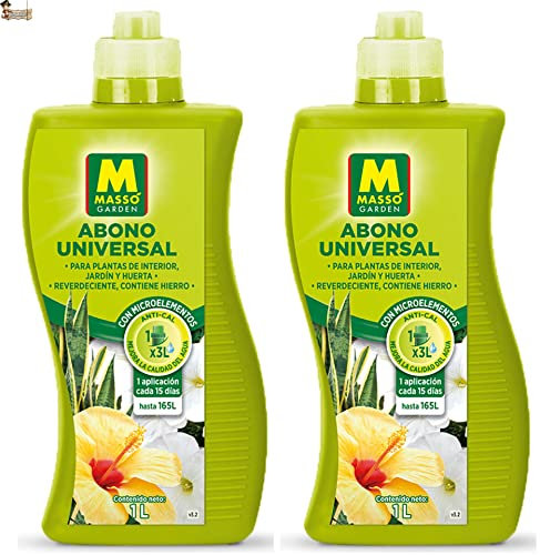 BricoLoco.com Abono líquido Fertilizante Universal NPK con Alto Contenido en Hierro y micronutrientes. Pack 2 litros (2x1 lt). para Plantas o Cultivos en huerto, jardín o Maceta. Reverdeciente. (2)