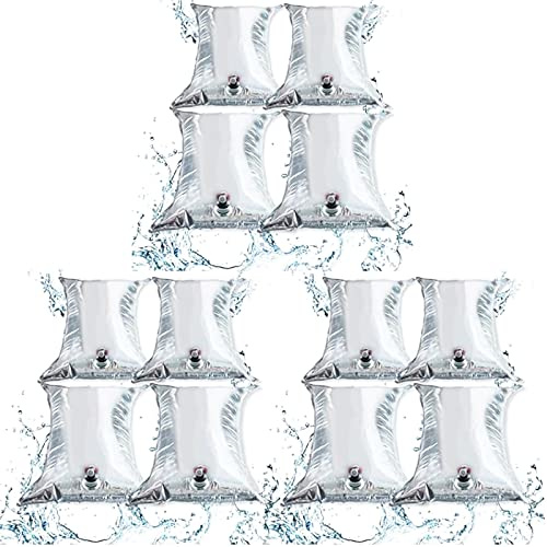Wasserspeicherbehälter, Wasserbeutel, 12 × 10 Liter, faltbare Notfall-Wasserkrugbeutel mit Zapfen, tragbarer, aluminisierter, steriler BIB-Wasserbehälter für Camping, Wandern, Party (12 Stück)