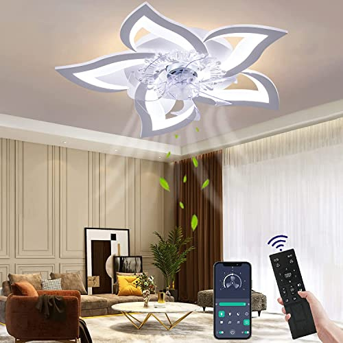 Wildcat Ventilador de techo iluminación, silencioso, moderno, con control remoto, temporizador, ventilador de diseño en forma de flor, luz de techo para dormitorio cocina