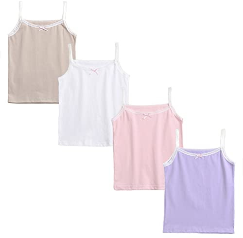 FedMois 4er Pack Mädchen Unterhemden Baumwolle Hemden Top, einfarbig, 7-8 Jahre (Gr. 134)