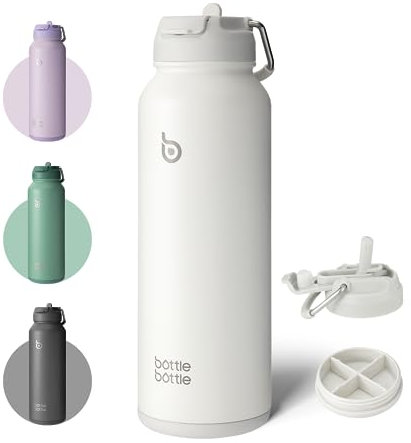 BOTTLE BOTTLE Insulated Water Bottle with Straw 1180ml(40oz) Sports Stainless Steel Water Bottles with Handle Lid Outdoors Drink Flask for Pills (white)