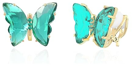 QUKE Schmetterling Form Grün Kristall Ohrclips Ohrstecker Ohrringe Gold Nicht Durchbohrt Ohrstecker für Frauen Mädchen