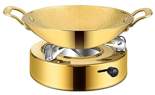 BradOc Alcohol cooker for outdoor use,alcohol burner camping, non-stick pan without coating small and handy suitable for outdoor picnics,Gold