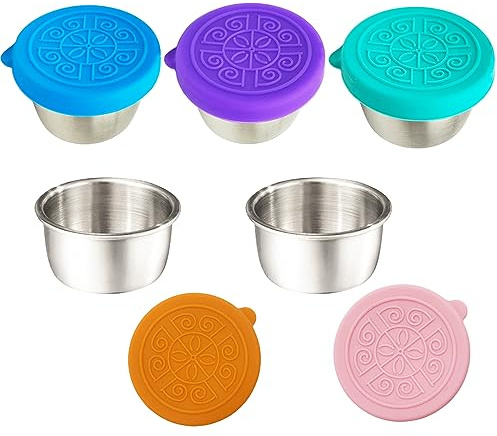 Hazrcvr Mini Contenitori per Alimenti 50 ml 5 Pezzi Mini Salsa Contenitore Mini Tazze Salsa Contenitori per Condimenti Contenitore Insalata Contenitore Cibo con Silicone Coperchio