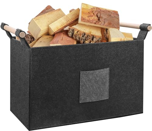 RUASUNA XXL Borsa in feltro per Legna Da Ardere, Cesto Portalegna da Interno, Borsa Portalegna per Camino Porta Legna per Interni, Cesto in legno, vestiti- Cesta per Legna Robusta e Multiuso (60L)