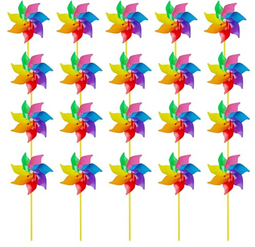 20 Pcs Plastic Rainbow Pinwheel,Garden Windmill Toy DIY Lawn Windmill Set,Party Pinwheels Wind Spinner Windmills for Children Adults Kids Birthday Gifts Party Garden Lawn Decor
