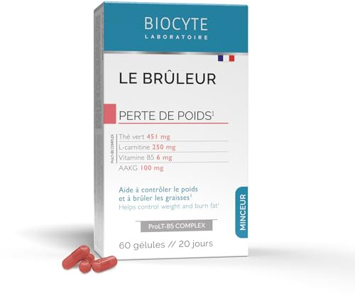 BIOCYTE Le Brûleur Minceur - Perte de Poids - Aide à Contrôler le Poids, Brûle Graisses - Thé Vert, L-Carnitine, Vitamine B5, AAKG - Formule Ultra Concentrée - 60 Gélules - Programme de 20 jours