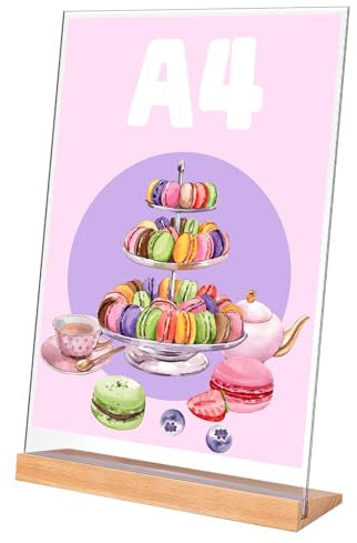 Yoosso Tischaufsteller A4, Tischständer Acryl Aufsteller L Form Preisschilder Doppelseitig mit Holzfuß für Werbung Menükarte Foto Restaurant Laden (21 x 30cm)