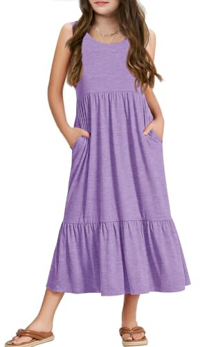 Haloumoning Vestito estivo senza maniche, scollo rotondo, per bambini