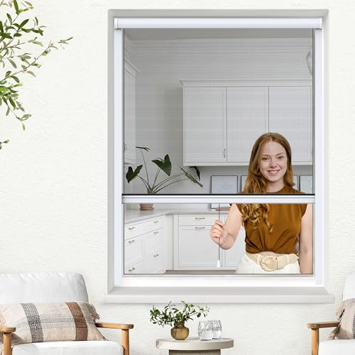 Jalousiescout Fliegengitter Insektenschutzrollo für Fenster, Fliegengitterrollo Insektenschutz mit Aluminium-Rahmen, robustes Fiberglas-Gewebe, weiß, B78xH100cm
