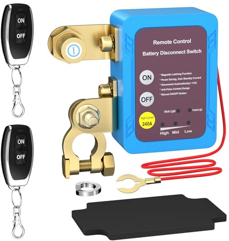 TKSE Drahtloser Ferngesteuerter Auto Trennschalter, 12V 240A Remote Kill Switch für Auto, Automatischer Stromabschalter Batterietrennschalter mit 2 Fernbedienungen (keine digitale Anzeigefunktion)