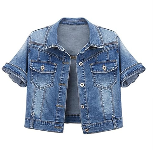 Giacca in denim da donna estiva a maniche corte cardigan sottile top jeans cappotto gilet estivo manica corta esterno con cardigan top sottile maglione spolverino set, Bu2, M