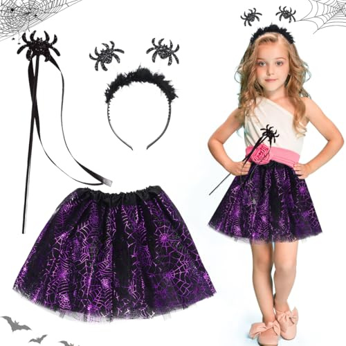 XLZJYIJ Spinnen Kostüm für Kinder - Tutu Rock mit Haarreif und Zauberstab - Halloween Cosplay Karneval Outfit für Mädchen