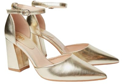 Dorothy Perkins Blanche ankelrem spetsig hög blockklack hovskor, Guld, 41 EU