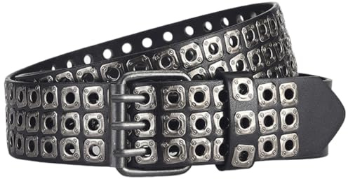ISAKEN Ceinture Punk Femme Homme Ceinture Rock avec Boucle en Métal Ceinture en Cuir avec Clous pour Jeans Shorts Style Punk Pantalon, Noir - A, M