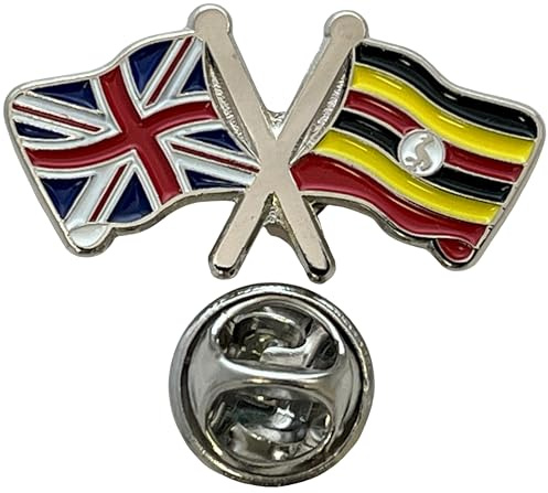 NWFlags Union Jack & Uganda Pin Badge | Friendship Flag | Small Lapel Badge | Metal and Enamel Lapel pin badge accesory ideal for business meetings | With butterfly Clasp | Size : 30mm x 18mm