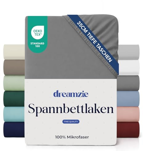 Dreamzie - Spannbettlaken 160x200cm - 100% Mikrofaser - 35cm hoher Steg | Anthrazit · OEKO-TEX · Spannbetttuch · Ultraweich · Für hohe Matratzen · Pflegeleicht · Leintuch · Für Doppelbetten