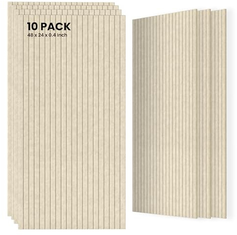10 Pack Large Acoustic Panels, 47.2 x 23.6 x 0.35 Inch Sound Proof Foam Panels for Walls，Premium Noise Dampening Panels,Sound Panels for Media Room, Office and Studio,Camel