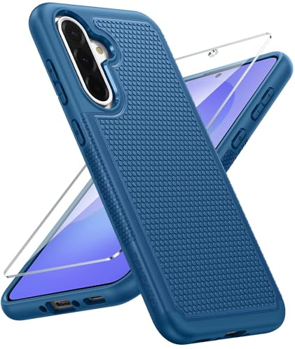FNTCASE for Samsung A36 Phone Case: Dual Layer, Non Slip Textured, Blue | Screen Protector, Shockproof Protective Galaxy A36 5G Cell Mobile Cover, Drop Protection, Rugged Back, Heavy Duty, Daily use